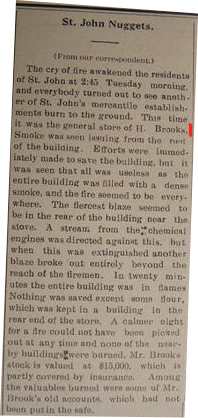 Dec. 1911 Turtle Mountain Star newspaper Report on BROOKS Store Fire  